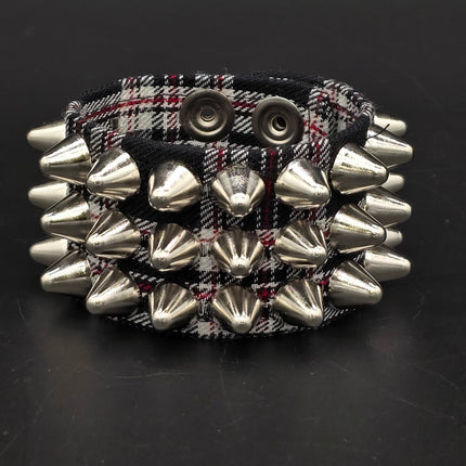 BC127UK-PD  PLAID THREE ROW UK77 STUDDED BRACELET CUFF