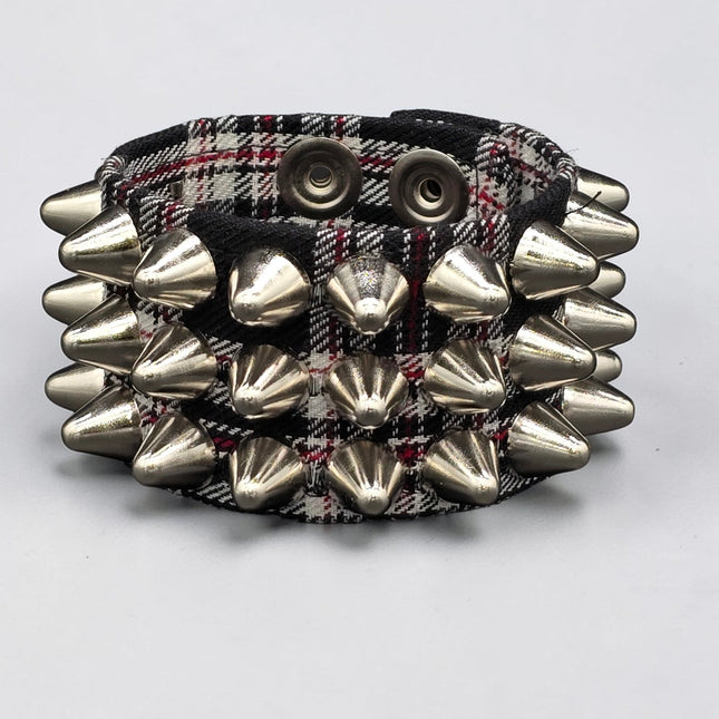 BC127UK-PD  PLAID THREE ROW UK77 STUDDED BRACELET CUFF