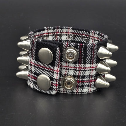 BC127UK-PD  PLAID THREE ROW UK77 STUDDED BRACELET CUFF