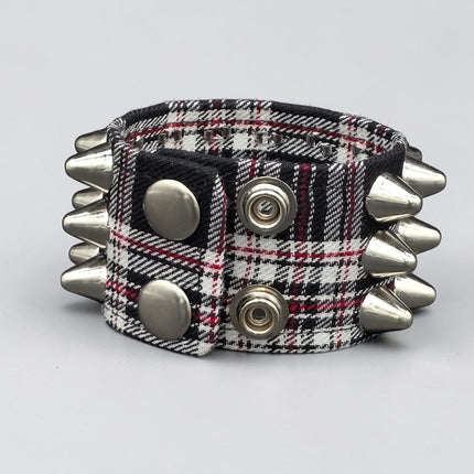BC127UK-PD  PLAID THREE ROW UK77 STUDDED BRACELET CUFF