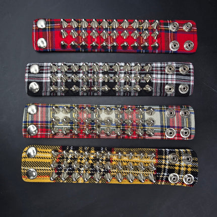 BC127UK-PD  PLAID THREE ROW UK77 STUDDED BRACELET CUFF