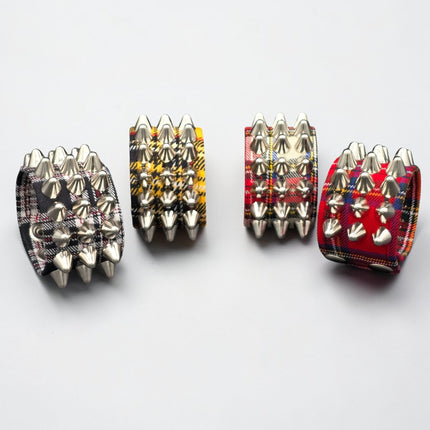 BC127UK-PD  PLAID THREE ROW UK77 STUDDED BRACELET CUFF