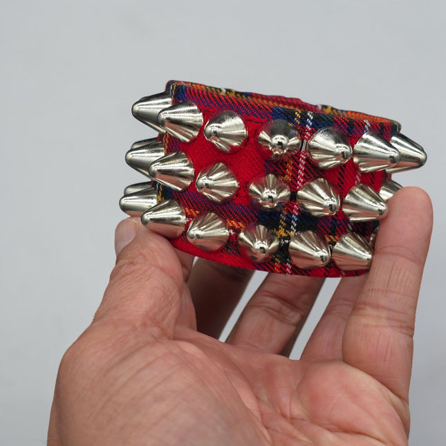 BC127UK-PD  PLAID THREE ROW UK77 STUDDED BRACELET CUFF