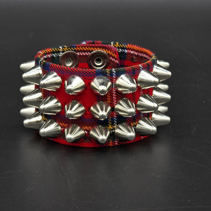 BC127UK-PD  PLAID THREE ROW UK77 STUDDED BRACELET CUFF