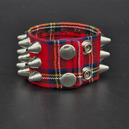 BC127UK-PD  PLAID THREE ROW UK77 STUDDED BRACELET CUFF