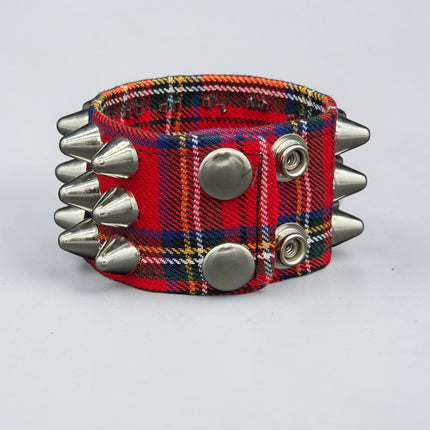 BC127UK-PD  PLAID THREE ROW UK77 STUDDED BRACELET CUFF