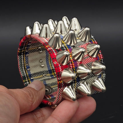 BC127UK-PD  PLAID THREE ROW UK77 STUDDED BRACELET CUFF