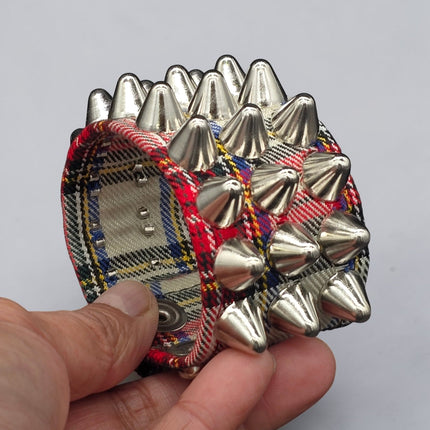 BC127UK-PD  PLAID THREE ROW UK77 STUDDED BRACELET CUFF