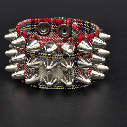 BC127UK-PD  PLAID THREE ROW UK77 STUDDED BRACELET CUFF