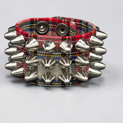 BC127UK-PD  PLAID THREE ROW UK77 STUDDED BRACELET CUFF