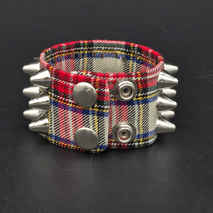 BC127UK-PD  PLAID THREE ROW UK77 STUDDED BRACELET CUFF