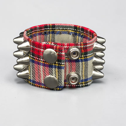 BC127UK-PD  PLAID THREE ROW UK77 STUDDED BRACELET CUFF