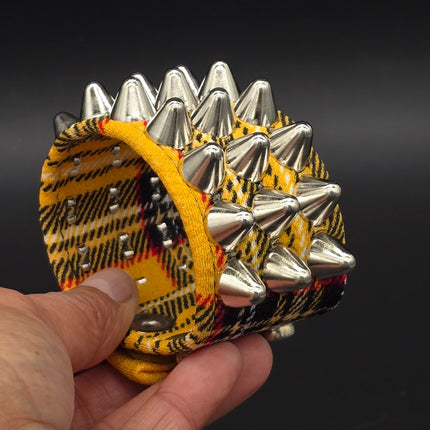 BC127UK-PD  PLAID THREE ROW UK77 STUDDED BRACELET CUFF