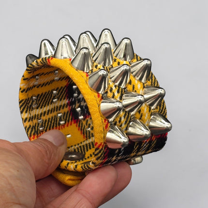 BC127UK-PD  PLAID THREE ROW UK77 STUDDED BRACELET CUFF