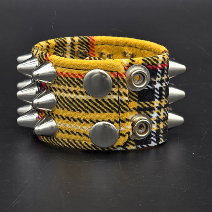 BC127UK-PD  PLAID THREE ROW UK77 STUDDED BRACELET CUFF