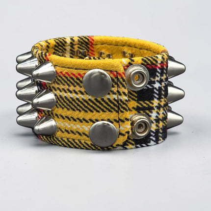 BC127UK-PD  PLAID THREE ROW UK77 STUDDED BRACELET CUFF