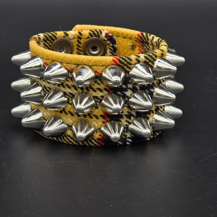 BC127UK-PD  PLAID THREE ROW UK77 STUDDED BRACELET CUFF