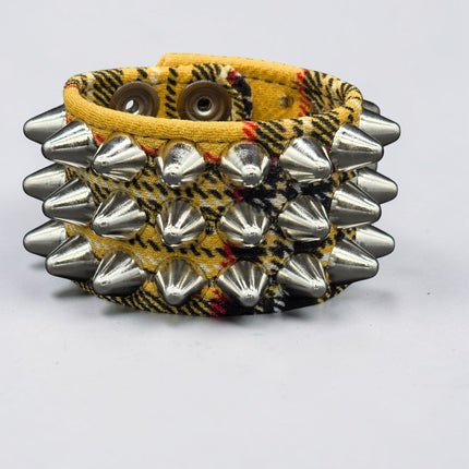 BC127UK-PD  PLAID THREE ROW UK77 STUDDED BRACELET CUFF