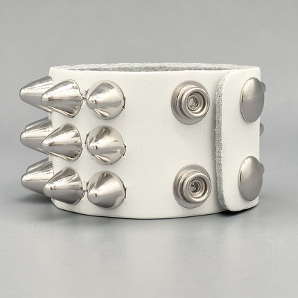 WHITE LEATHER 1/2" UK77 TALL CONE  STUD STUD BRACELET