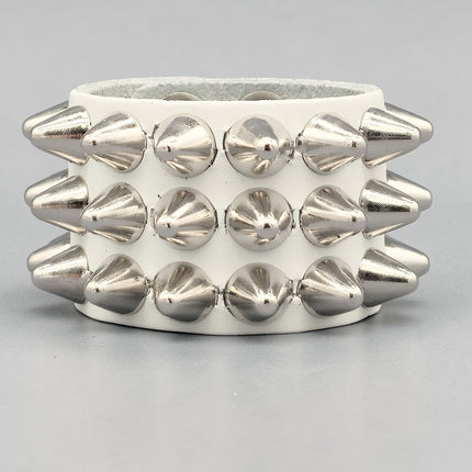 WHITE LEATHER 1/2" UK77 TALL CONE  STUD STUD BRACELET