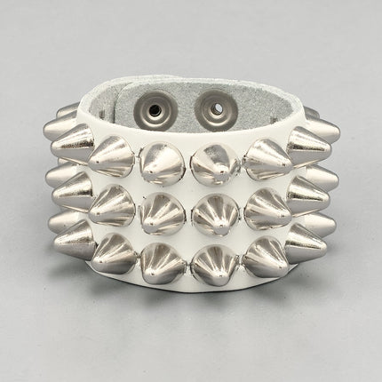 WHITE LEATHER 1/2" UK77 TALL CONE  STUD STUD BRACELET