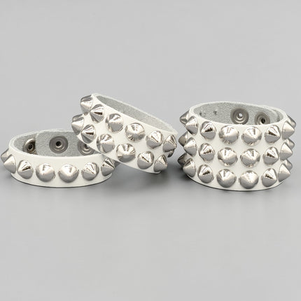 WHITE LEATHER 1/2" CONICAL STUD STUD BRACELET