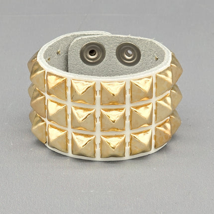 BC127WHT WHITE LEATHER THREE ROW STUDDED BRACELET