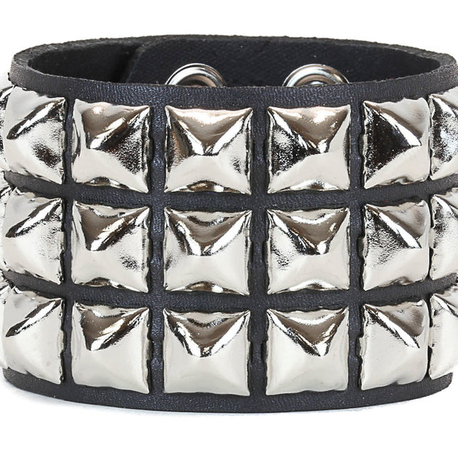 BC127 3 ROW 1/2" PYRAMID STUD SNAP BRACELET