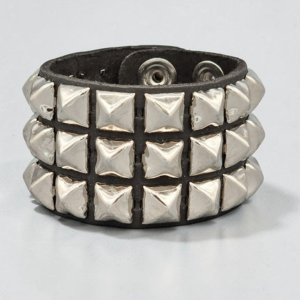 BC127 3 ROW 1/2" PYRAMID STUD SNAP BRACELET