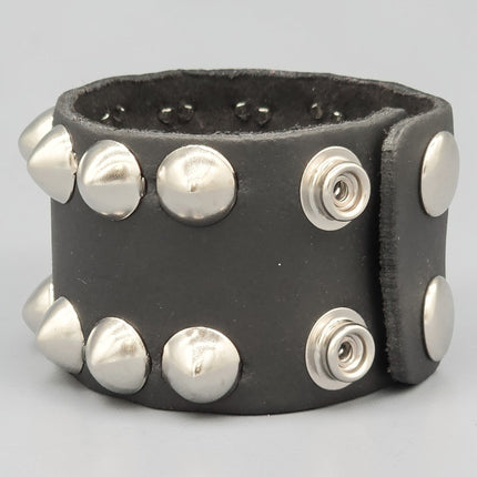BC137PLN  2 ROW 1/2" CONICAL STUD SNAP BRACELET  1 3/4" WIDE