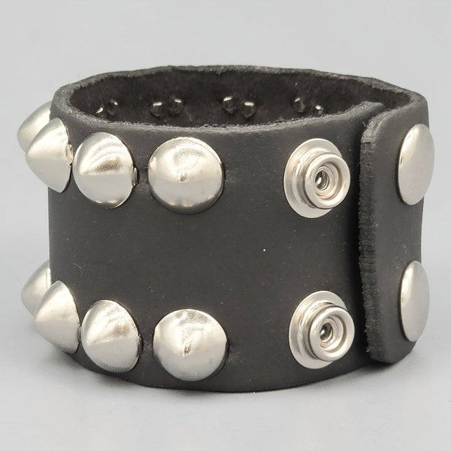 BC137PLN  2 ROW 1/2" CONICAL STUD SNAP BRACELET  1 3/4" WIDE