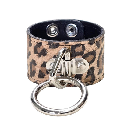 BC164CHEETAH GENUINE LEATHER LEOPARD BONDAGE CUFF SNAPPED BRACELET