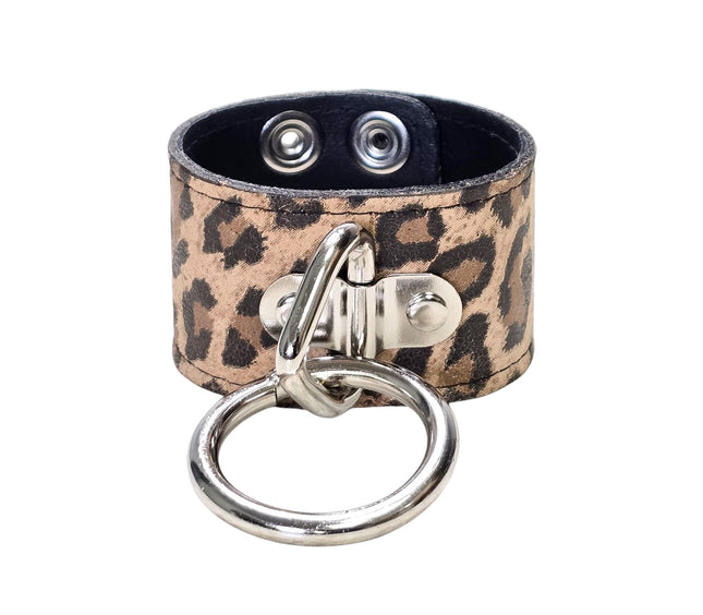 BC164CHEETAH GENUINE LEATHER LEOPARD BONDAGE CUFF SNAPPED BRACELET