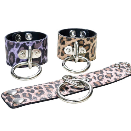 BC164CHEETAH GENUINE LEATHER LEOPARD BONDAGE CUFF SNAPPED BRACELET