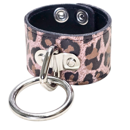 BC164CHEETAH GENUINE LEATHER LEOPARD BONDAGE CUFF SNAPPED BRACELET