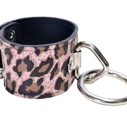 BC164CHEETAH GENUINE LEATHER LEOPARD BONDAGE CUFF SNAPPED BRACELET