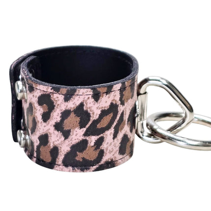 BC164CHEETAH GENUINE LEATHER LEOPARD BONDAGE CUFF SNAPPED BRACELET