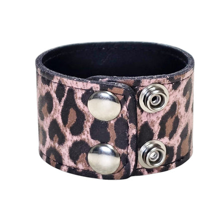 BC164CHEETAH GENUINE LEATHER LEOPARD BONDAGE CUFF SNAPPED BRACELET