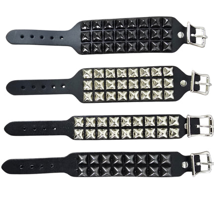 BC170 BUCKLE BRACELET WITH 3 ROW 1/2" PYRAMIDS STUD