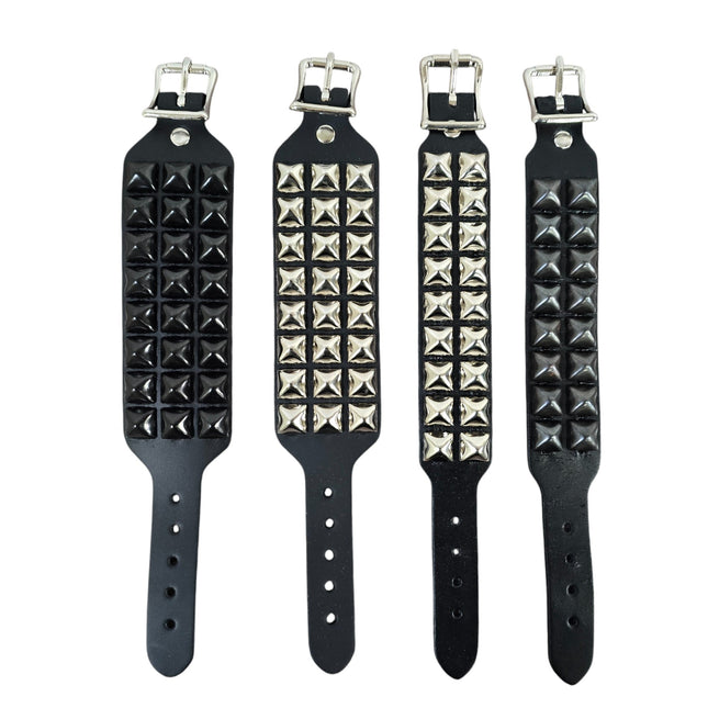 BC170 BUCKLE BRACELET WITH 3 ROW 1/2" PYRAMIDS STUD