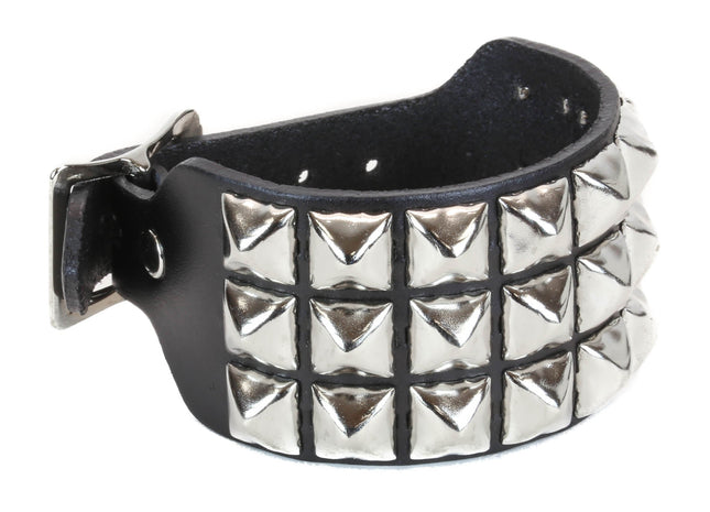 BC170 BUCKLE BRACELET WITH 3 ROW 1/2" PYRAMIDS