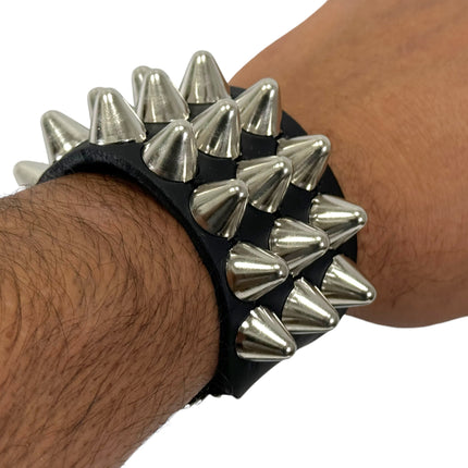 BC170UK77   BUCKLE BRACELET WITH 3 ROW 1/2" UK77 CONEHEAD STUDS