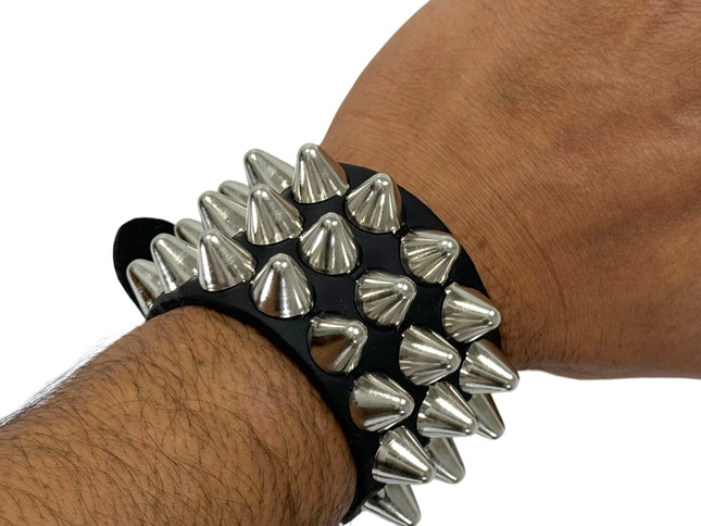 BC170UK77   BUCKLE BRACELET WITH 3 ROW 1/2" UK77 CONEHEAD STUDS