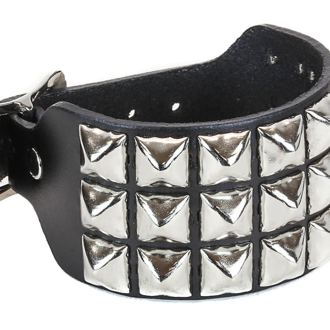 BC170 BUCKLE BRACELET WITH 3 ROW 1/2" PYRAMIDS