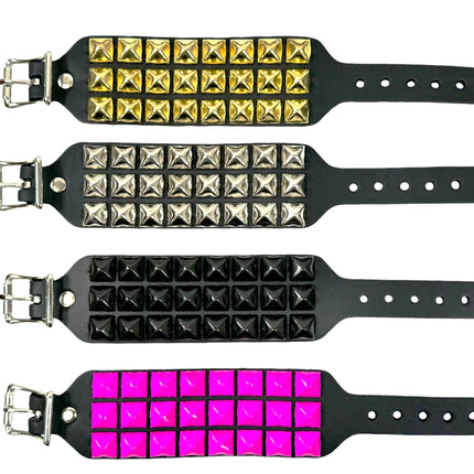 BC170 BUCKLE BRACELET WITH 3 ROW 1/2" PYRAMIDS