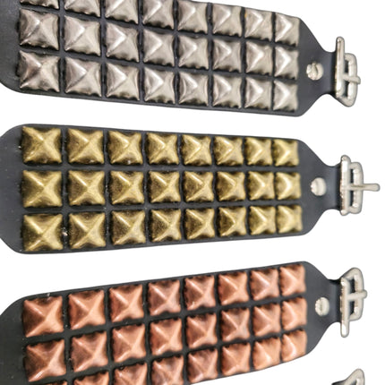ANTIQUE  PYRAMID STUDDED LEATHERBUCKLE  BRACELET COPER BRASS SILVER