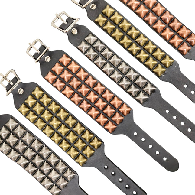 ANTIQUE  PYRAMID STUDDED LEATHERBUCKLE  BRACELET COPER BRASS SILVER