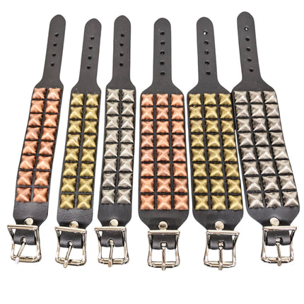 ANTIQUE  PYRAMID STUDDED LEATHERBUCKLE  BRACELET COPER BRASS SILVER