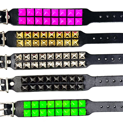 BC189 BUCKLE BRACELET WITH 2 ROW 1/2" PYRAMIDS
