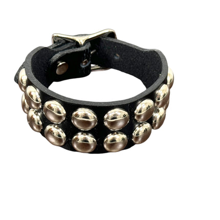 BC189RND BUCKLE BRACELET WITH 2 ROW 1/2" ROUND  CONEHEAD STUDS